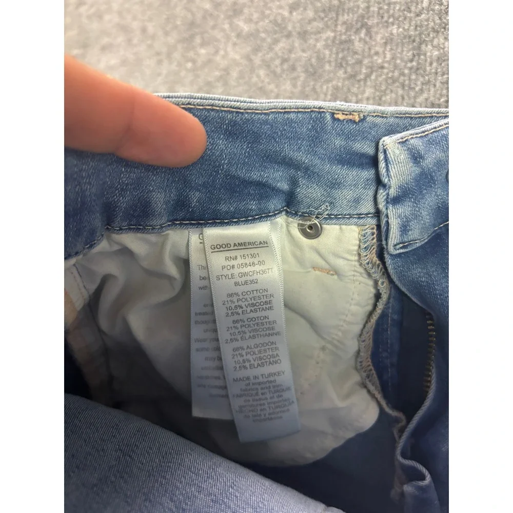 Good American Skinny Jeans Womens 2/26 Light Blue Distressed High Rise Raw Hem